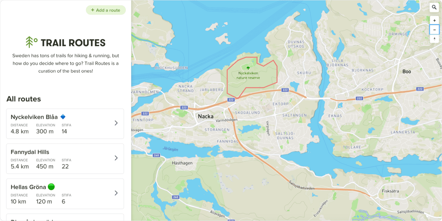 Trail Routes main view mockup